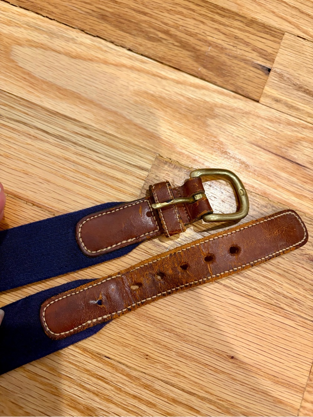 Vintage Dooney & Bourke Navy Canvas Leather Belt Solid Brass Buckle USA